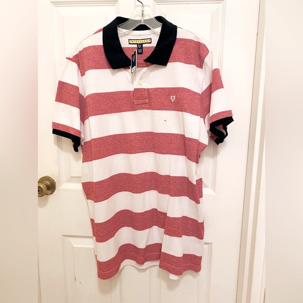 Prince & Fox Red and White Polo Shirt with Classic Stripes NWT Size XL